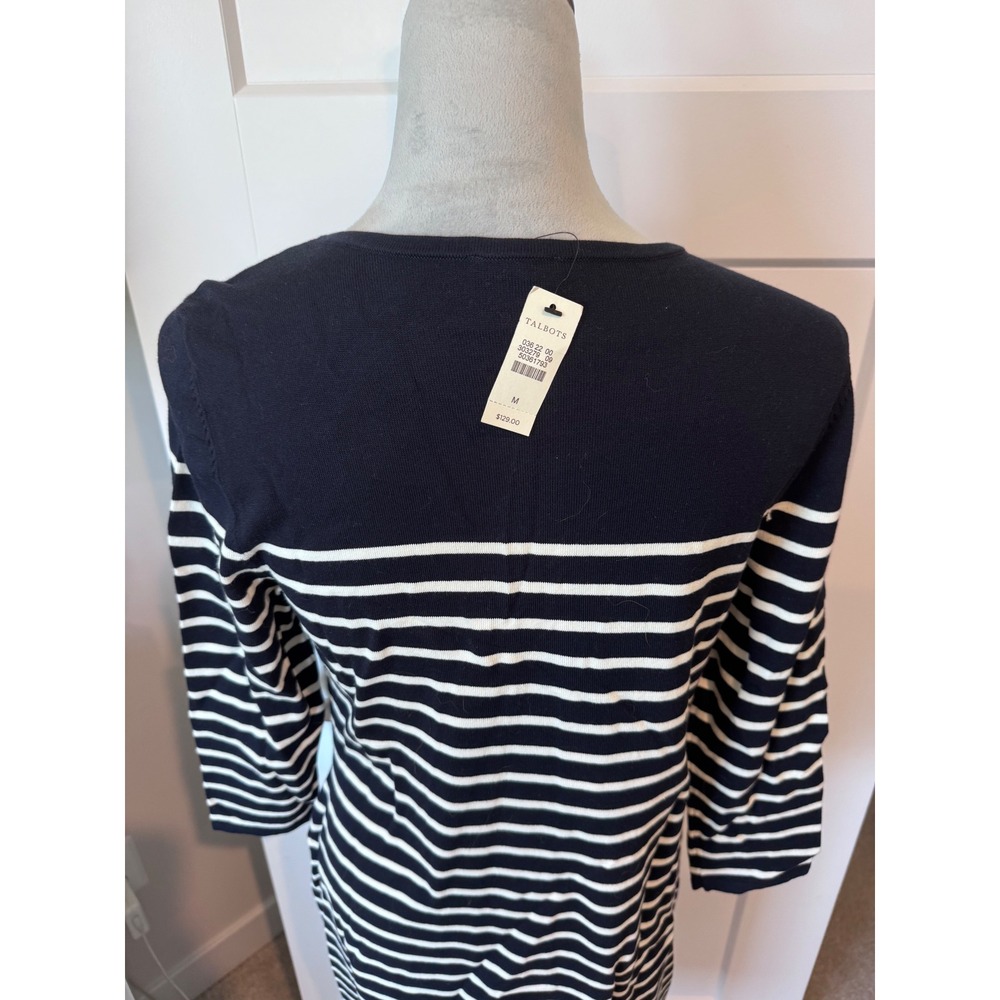 Talbots Navy nautical White Striped Lace Up Grommet Midi Sweater Dress NWT Med - Picture 6 of 9